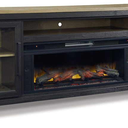 Foyland - 83" TV Stand With Electric Infrared Fireplace Insert - Black / Brown