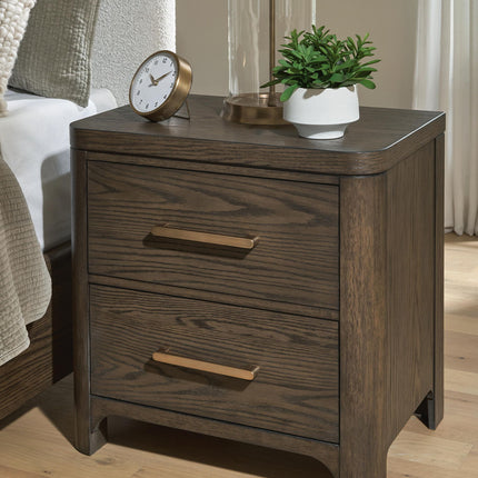Radkin - Two Drawer Night Stand - Burnished Brown