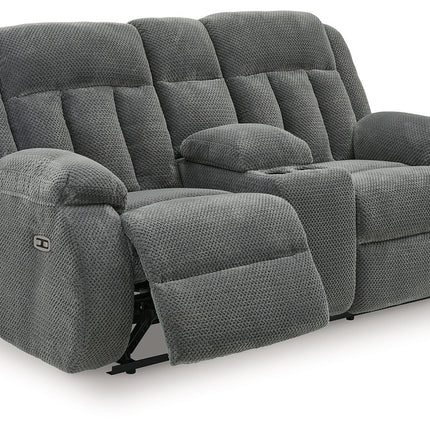 Observation - Double Reclining Power Loveseat With Console - Steel