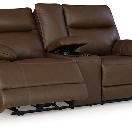 Vonryan - Power Reclining Loveseat With Console / Adj Headrest - Tobacco