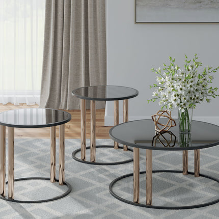 Hannerly - Occasional Table Set (Set of 3) - Black / Gold Finish