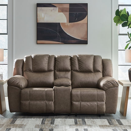 Lowilla - Double Reclining Loveseat With Console - Driftwood