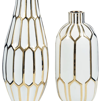 Mohsen - Vase Set (Set of 2) - Gold Finish / White