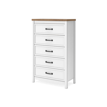 Kerisden - Five Drawer Chest - White / Brown
