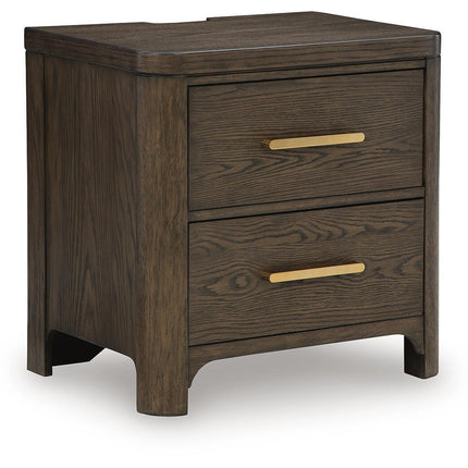 Radkin - Two Drawer Night Stand - Burnished Brown