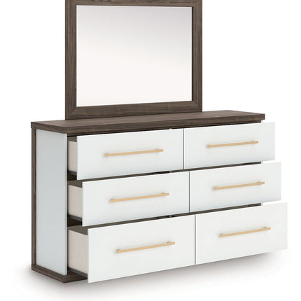 Kendanport - 4 Pc. - King Platform Bed, Dresser, Mirror And Nightstand - Brown / White