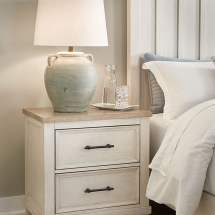 Shaybrock - Two Drawer Night Stand - Antique White / Brown