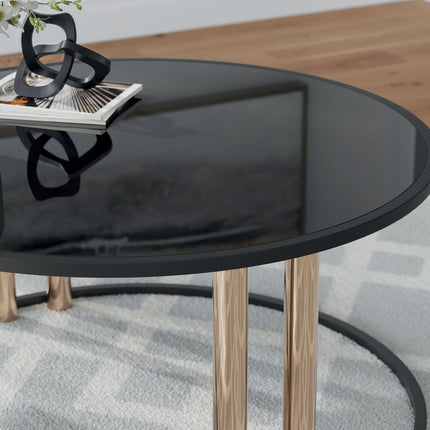 Hannerly - Occasional Table Set (Set of 3) - Black / Gold Finish