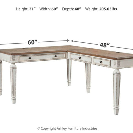 Realyn - Home Office L Shaped Desk - White / Brown