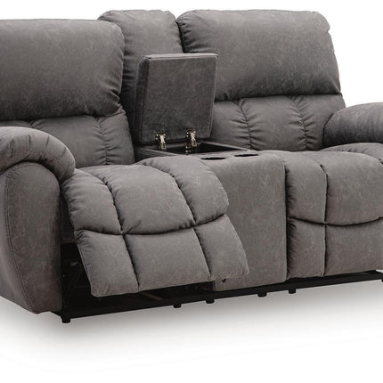 Bakerstein - Power Reclining Loveseat/Console/Adjustable Headrest - Galaxy