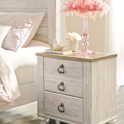 Willowton - Two Drawer Night Stand - Brown / Beige / White