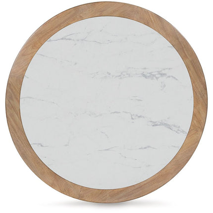 Camdill - Round Cocktail Table - Light Brown / White