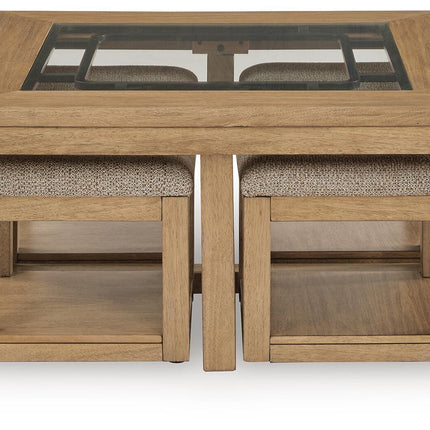 Wittenmyer - Cocktail Table With 4 Stools (Set of 5) - Natural / Black