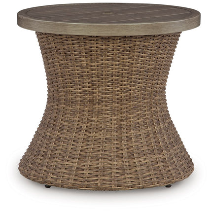 Laguna Heights - Round End Table With Umbrella Option - Beige