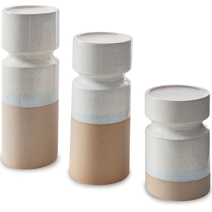 Hurston - Candle Holder Set (Set of 3) - Ivory / Brown