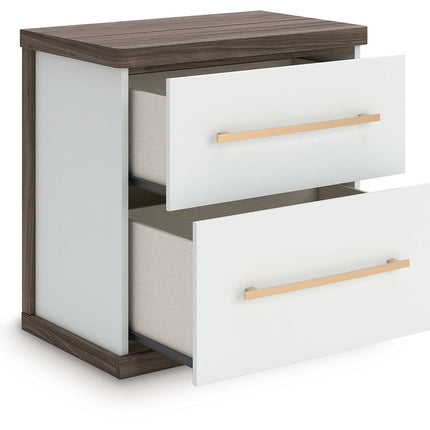 Kendanport - Two Drawer Night Stand - Brown / White