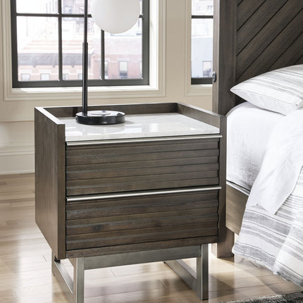 Arkenton - Two Drawer Night Stand - Grayish Brown / White