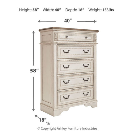Realyn - Five Drawer Chest - White / Brown / Beige