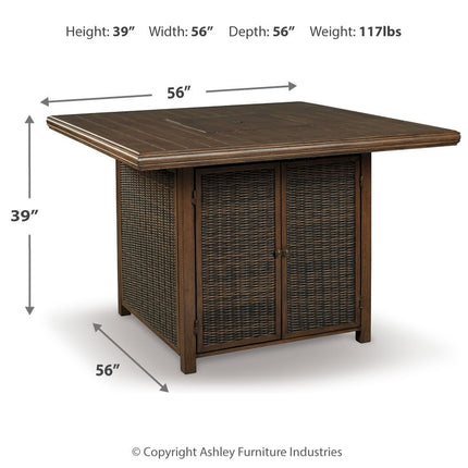 Paradise Trail - Square Bar Table w/Fire Pit - Medium Brown