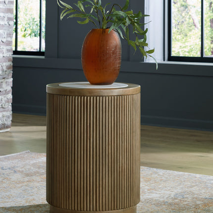 Camdill - Round End Table - Light Brown / White