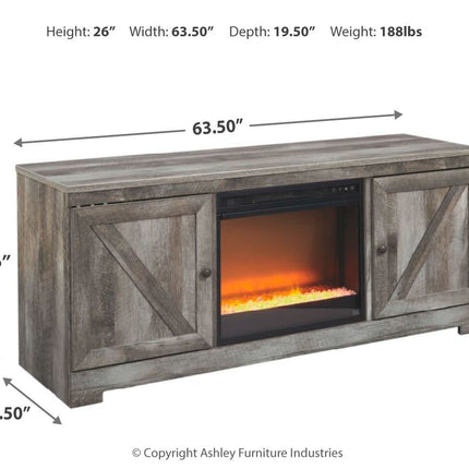 Wynnlow - 63" TV Stand With Glass/Stone Fireplace Insert - Gray