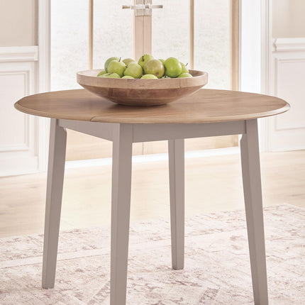 Harperfeld - Round Dining Room Drop Leaf Table - Natural / Gray