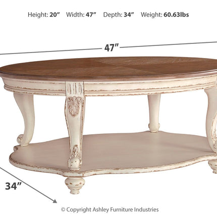 Realyn - Oval Cocktail Table - White / Brown