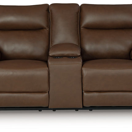 Vonryan - Power Reclining Loveseat With Console / Adj Headrest - Tobacco