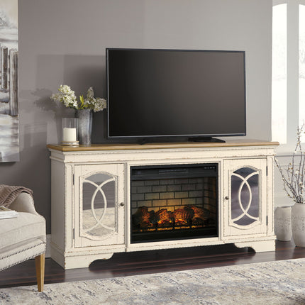 Realyn - 2 Pc. - 74" TV Stand with Electric Infrared Fireplace Insert - Chipped White