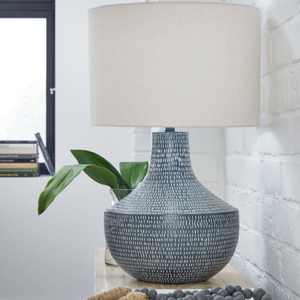 Schylarmont - Metal Table Lamp - Antique Gray / White
