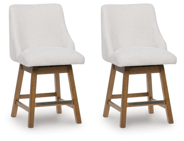 Cabalynn - Upholstered Swivel Barstool (Set of 2) - Oatmeal / Light Brown