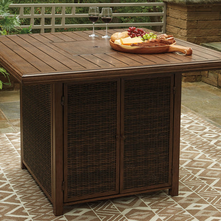 Paradise Trail - Square Bar Table w/Fire Pit - Medium Brown