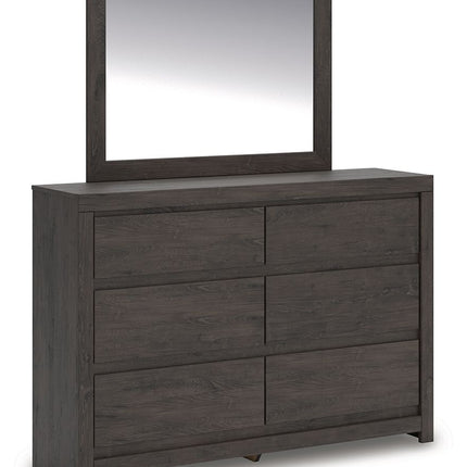 Fraluna - 3 Pc. - Queen Panel Storage Bed, Dresser And Mirror - Charcoal