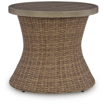 Laguna Heights - Round End Table With Umbrella Option - Beige