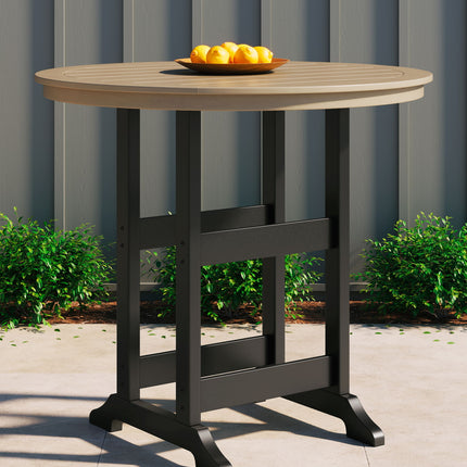 Fairen Trail - Round Bar Table w/Umb OPT - Black / Driftwood