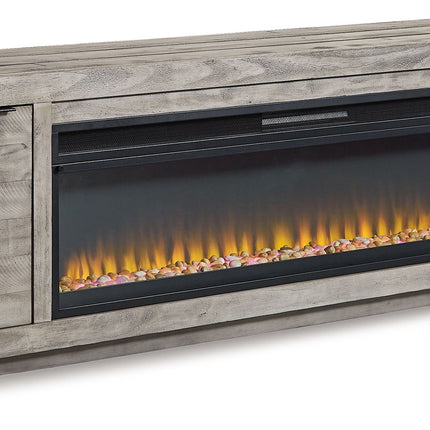 Naydell - 92" TV Stand with Wide Fireplace Insert - Gray