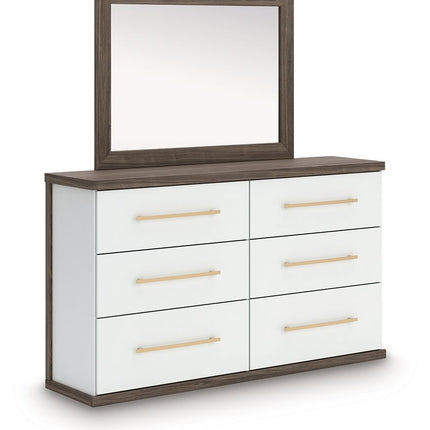 Kendanport - 4 Pc. - King Platform Bed, Dresser, Mirror And Nightstand - Brown / White