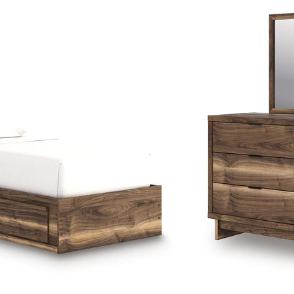 Chirason - 3 Pc. - Twin Panel Bed With Storage, Dresser And Mirror - Brown