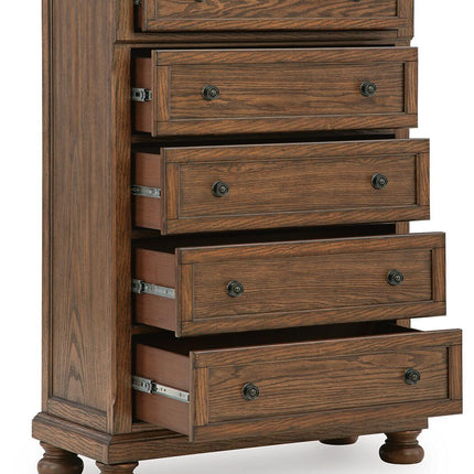 Zackaryn - Five Drawer Chest - Warm Brown