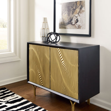Tayner - Accent Cabinet - Black / Gold Finish