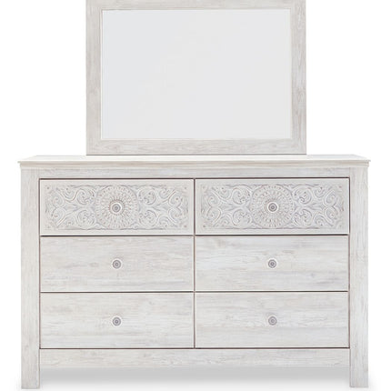 Paxberry - Dresser, Mirror - Medallion Drawer Pulls - Whitewash