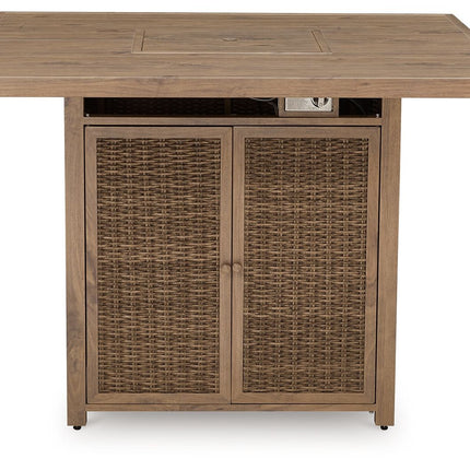 Walton Bridge - Square Bar Table W/Fire Pit - Driftwood