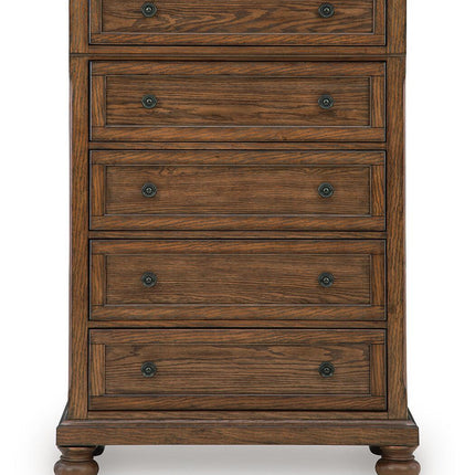 Zackaryn - Five Drawer Chest - Warm Brown