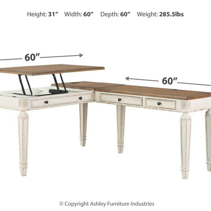 Realyn - L Shaped Desk With Lift Top - White / Brown