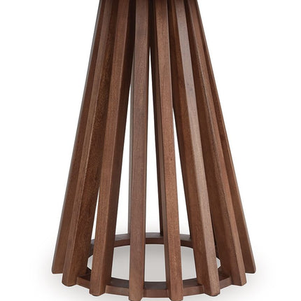 Kallari - Round End Table - Warm Brown / Black