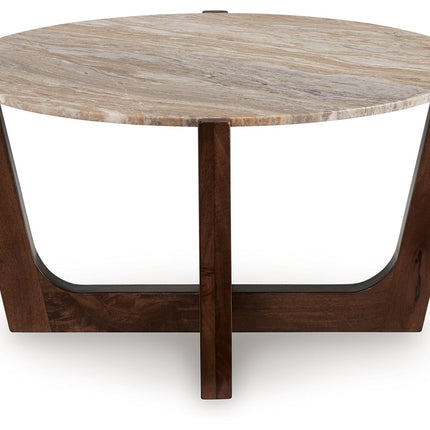 Tanidore - Round Cocktail Table - Warm Brown