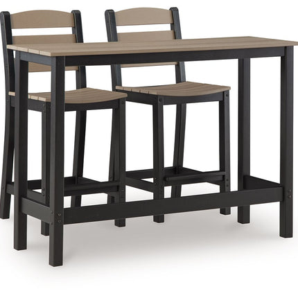 Shoreline Beach - Outdoor Counter Table And 2 Barstools (Set of 3) - Black / Beige