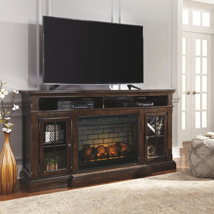 Roddinton - 2 Pc. - 74" TV Stand with Electric Infrared Fireplace Insert - Dark Brown