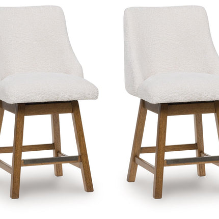 Cabalynn - Upholstered Swivel Barstool (Set of 2) - Oatmeal / Light Brown