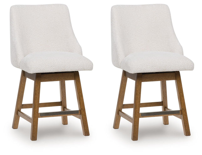 Cabalynn - Upholstered Swivel Barstool (Set of 2) - Oatmeal / Light Brown